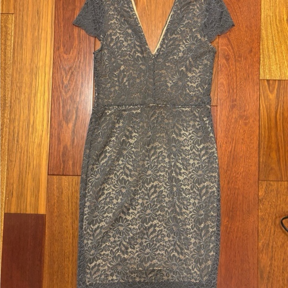 NWT HM Grey on Nude Lace open back Lace Pattern Dress - Picture 7 of 8